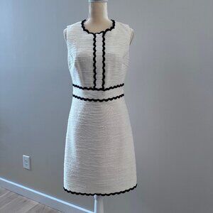 Kate Spade Tweed Textured Scalloped Off-White + Black Dress NWT Size 8